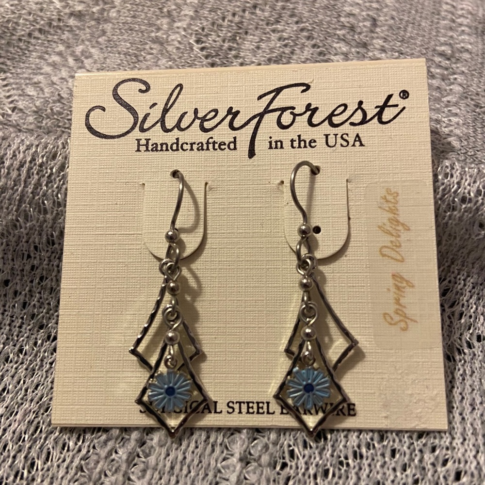 Silver Flower Dangle Earrings